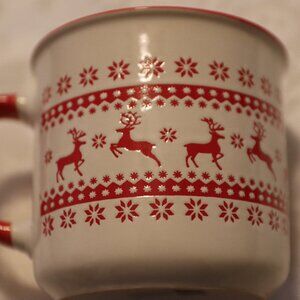 MSRF Design Studio White and Red Ceramic Reindeer Mug Microwave/Dishwasher Safe